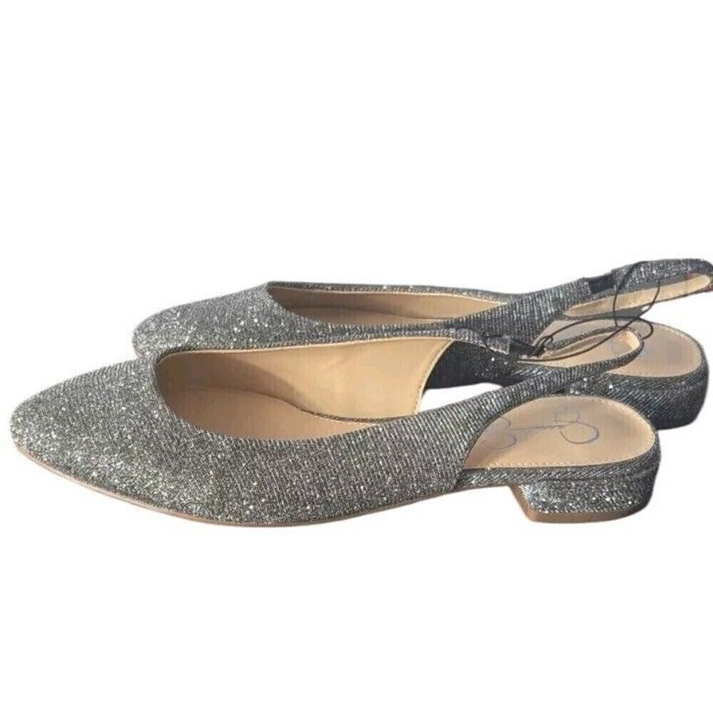 Jessica Simpson Slingback Flat Women's 7M Silver Glitter Pointed Toe Event